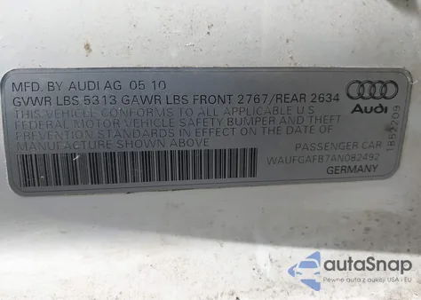 2010 Audi A6 3.0 Premium z USA, uszkodzony, nr VIN WAUFGAFB7AN082492